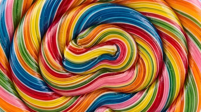 Vibrant rainbow candy swirl texture close-up for festive background