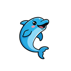 Naklejka premium Cute cartoon dolphin with a cheerful smile and rosy cheeks.