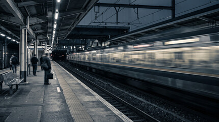 Naklejka premium Departing train at urban railway platform