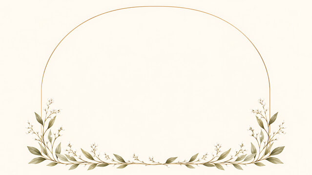 A minimal white background features a delicate golden arch frame and subtle floral border.