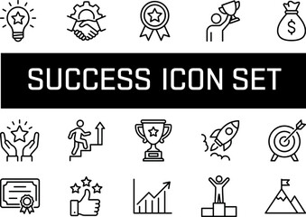 Naklejka premium Inspiring outline icon set illustrating various aspects of success, achievement, and accomplishment in business