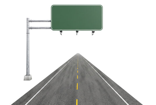 Empty Road with Blank Green Highway Sign and Overhead Gantry