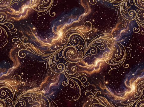Golden nebula seamless pattern