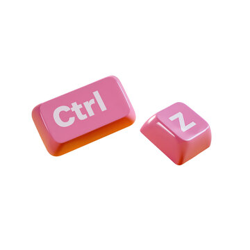 Pink Ctrl and Z keyboard keys isolated on white background for undo command concept