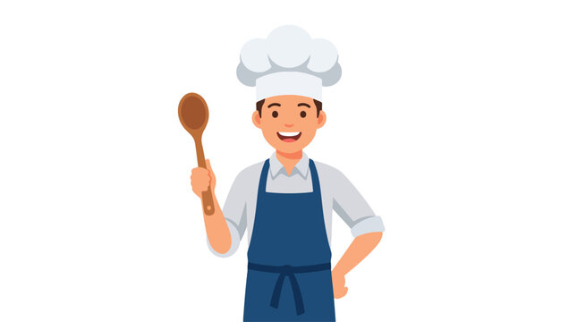Male chef holding a wooden spoon illustration