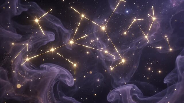 Purple smoke with shimmering golden particles and dust