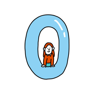 O　笑顔の人物と手描きのイラストフォント　アルファベット