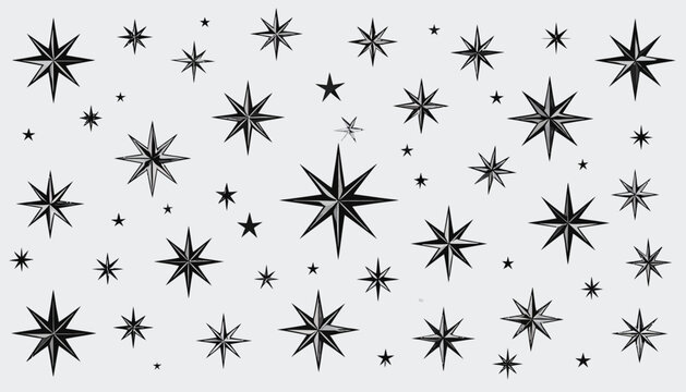 Elegant Seamless Pattern of Black Faceted Stars on Light Grey Background for Decorative Design