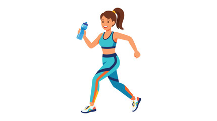 Fototapeta premium Young fit woman jogging while holding a water bottle