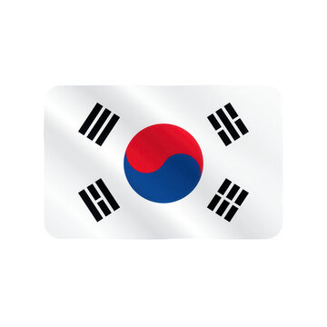 Korea flag illustration on a white background showing a round red and blue symbol with four black trigrams in each corner