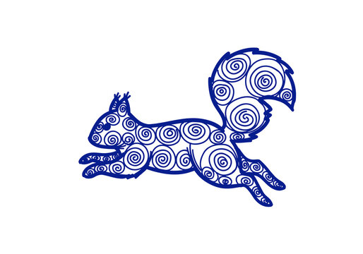 Blue ornamental squirrel silhouette jumping
