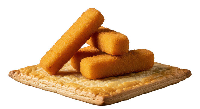 Crispy golden fish fingers on puff pastry base for quick snacks and party platter.
