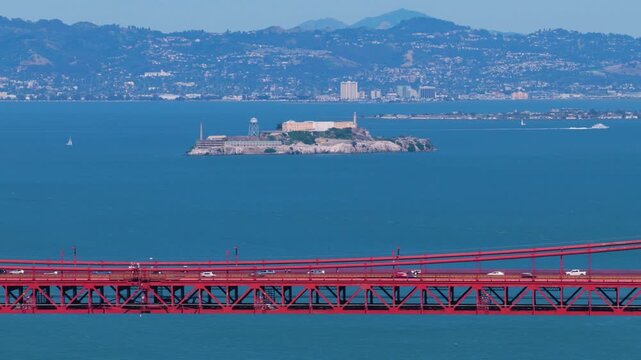 drone of golden gate bridge and alcatraz