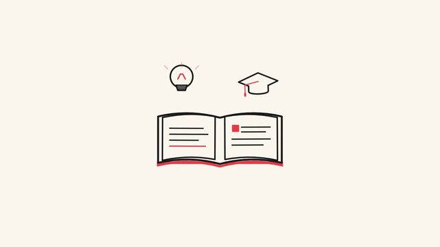 Education learning book idea lightbulb graduation cap concept animation