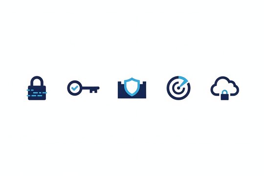 Cyber security icons set featuring digital protection, data encryption and network safety