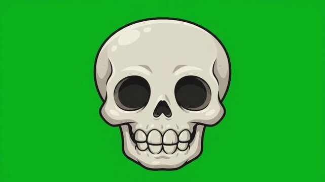 Cartoon human skull icon on green background for Halloween design