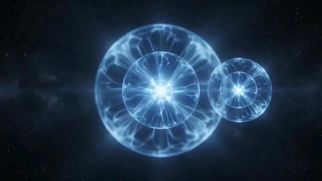 Blue energy spheres expanding with light and plasma