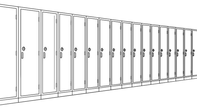 Perspective view of metal storage lockers line drawing