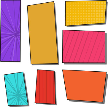 Colorful comic book style speech bubbles and banners