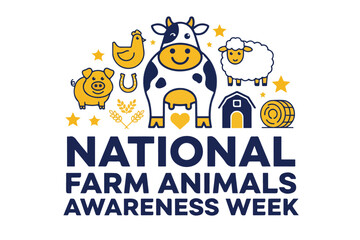 Fototapeta premium National Farm Animals Awareness Week Vector Illustration Isolated on White Background, Agriculture and Animal Care Design
