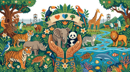Obraz premium Global wildlife conservation and biodiversity protection illustration
