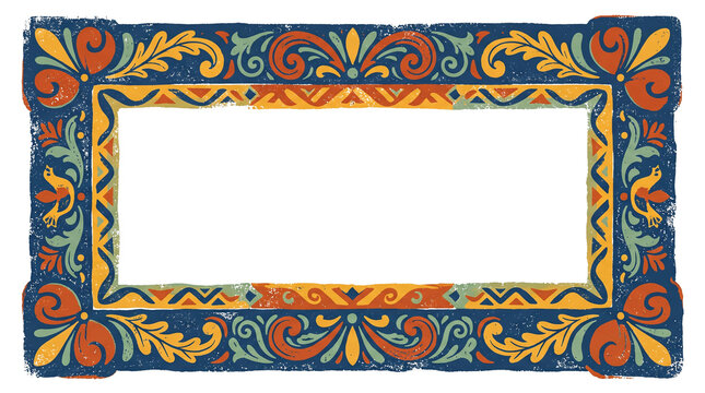 Scandinavian-style folk art floral and animal border with leaves and  birds. Graphic poster style illustration