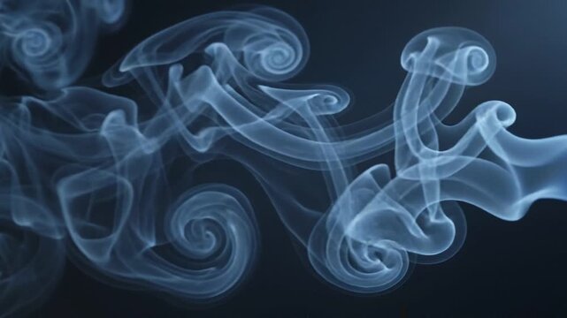 Blue abstract smoke swirls moving on dark background