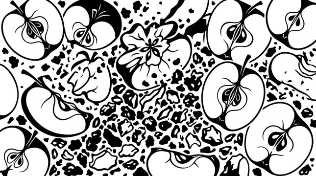 Sliced apple and leopard spot pattern in black and white vector