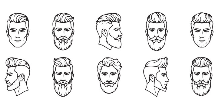 Men Hairstyles, Beards, Haircuts and Grooming Icons Vector Illustration Set