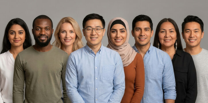 Group of diverse youth looking at a globe backdrop for International Youth Day. Happy friends representing global unity, cultural diversity and future generation. Banner with copy space