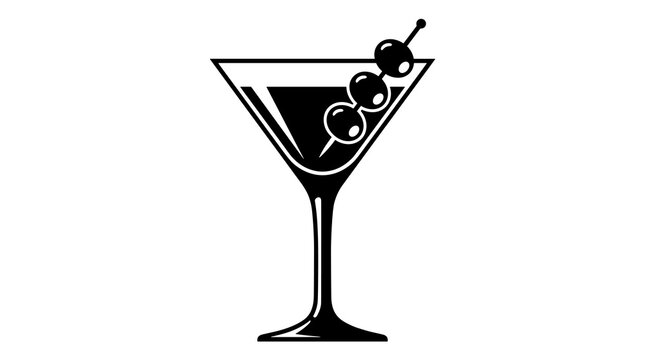 Upside down martini glass with three olives on a stick vector icon