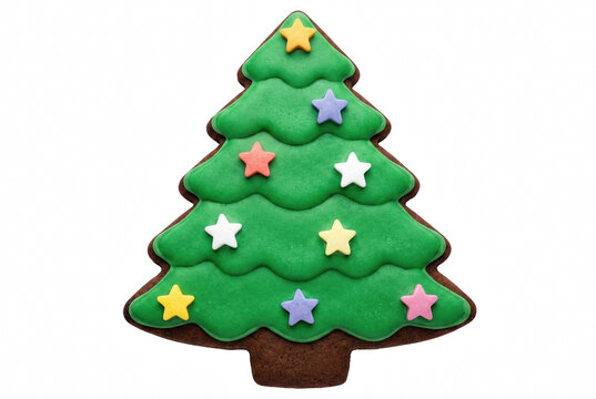Christmas Tree Gingerbread Cookie with Green Icing and Star Sprinkles