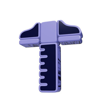 Isolated 3d render of a purple tsquare ruler architectural drafting tool transparent background