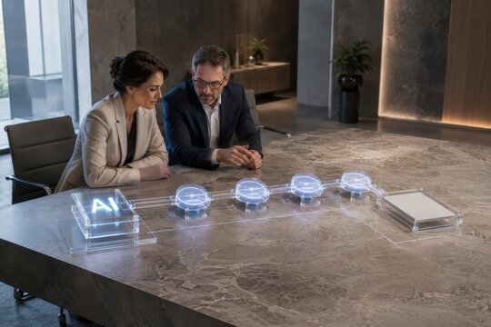 Professionals Reviewing Transparent AI Governance and Verification Process