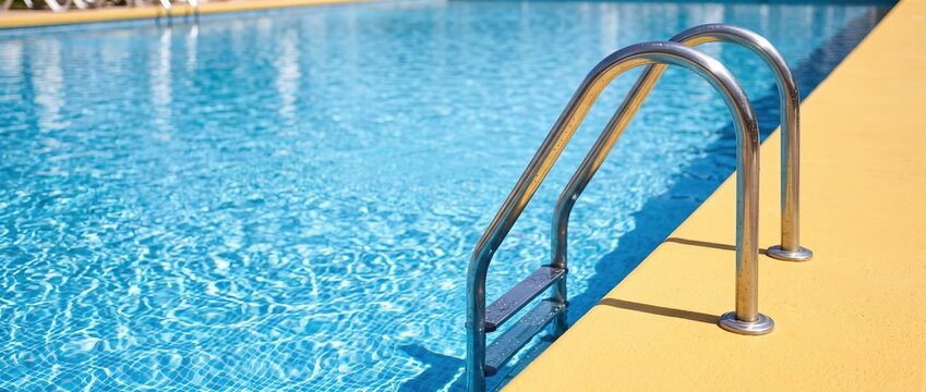 Minimal Swimming Pool Ladder with Bold Yellow Copy Space