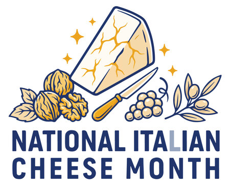 National Italian Cheese Month Vector Art, Gourmet Cheese and Italian Food Illustration
