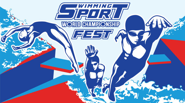 SWIMMING Sports Background Vector. International Sports Day Illustration. Graphic Design for the decoration of gift certificates, banners, and flyer