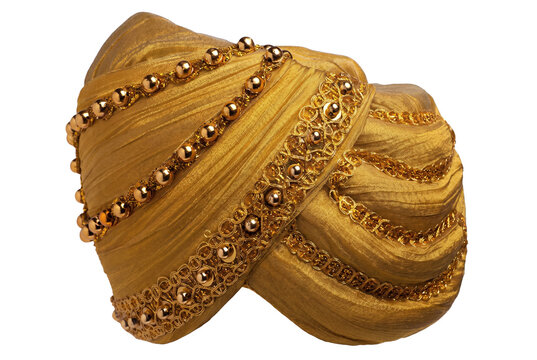 Elegant Golden Embroidered Turban for Traditional Ceremonies