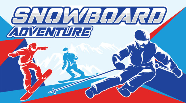 SNOWBOARD Sports Background Vector. International SKI Sports Day Illustration. Graphic Design for the decoration of gift certificates, banners, and flyer