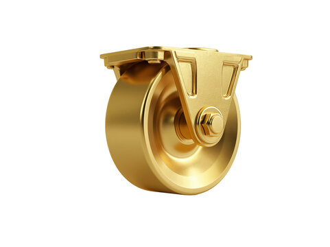Industrial metal caster wheel isolated on white background for furniture or equipment