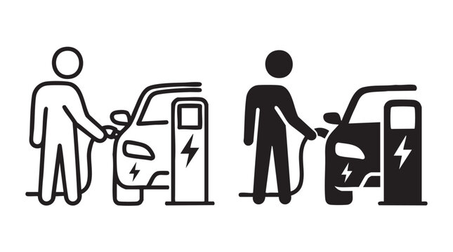 Electric vehicle charging station icon set for modern transport.