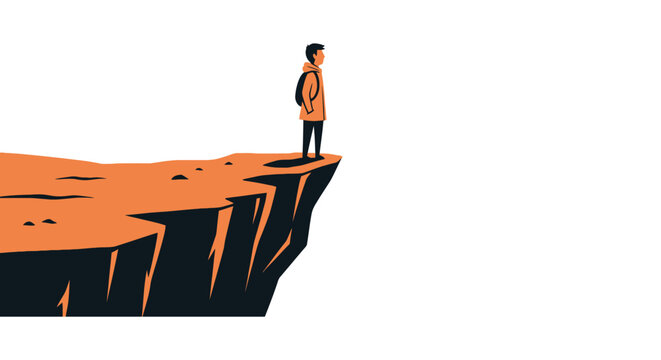 Man standing on cliff edge alone.