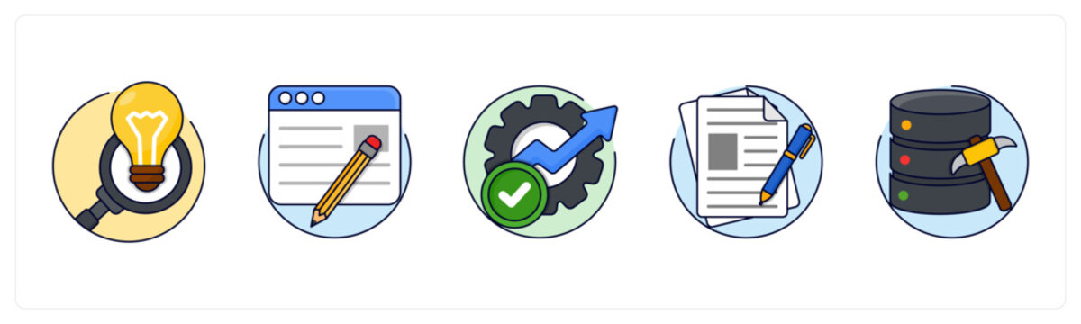 A set of 5 mix icons as Insights, seo Content, Optimization