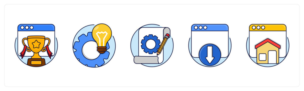 A set of 5 mix icons as Achievement, Idea Development, Prototype
