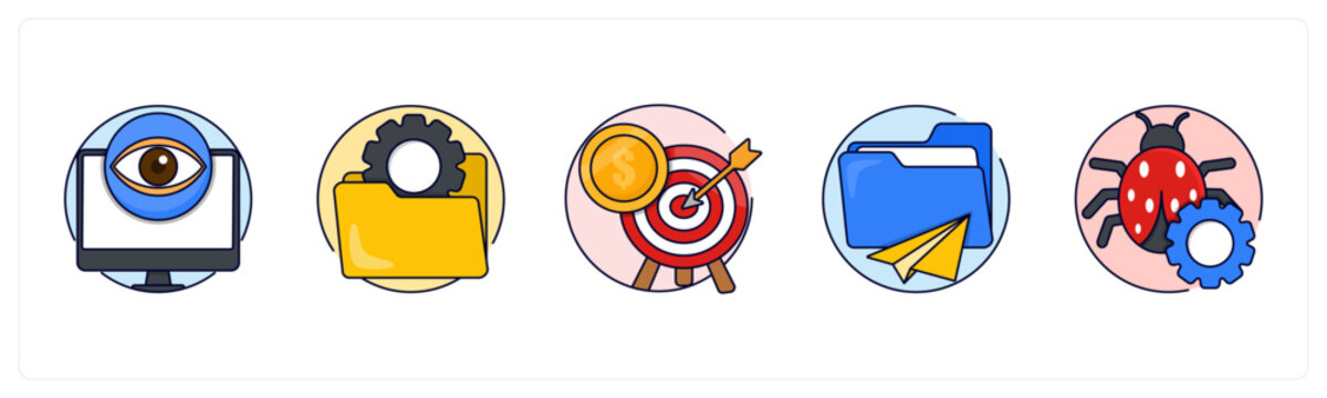 A set of 5 mix icons as Online Viewer, Management Content, Target Profit