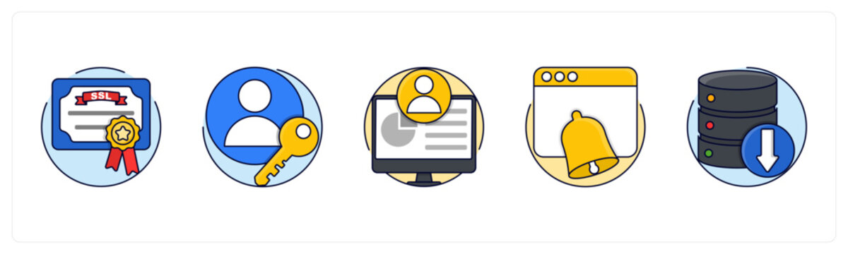 A set of 5 mix icons as SSL Certificate, User Access, Admin Panel