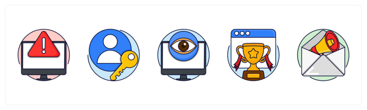 A set of 5 mix icons as troubleshooting, User Access, Online Viewer
