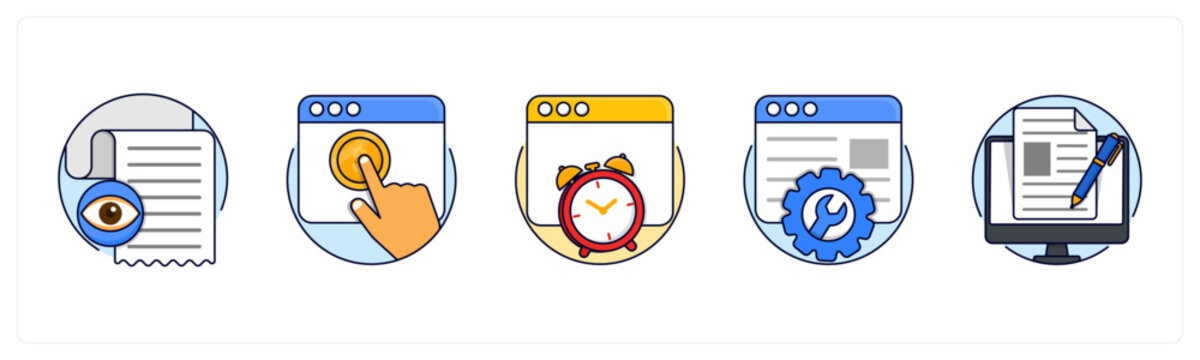 A set of 5 mix icons as overview Report, PPC, Website Speed