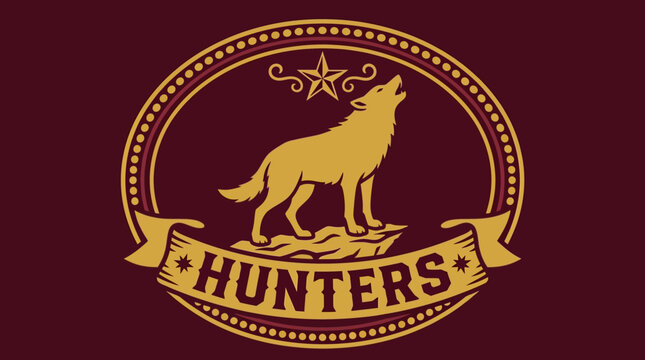 Howling Wolf Emblem with Star and Hunters Banner.