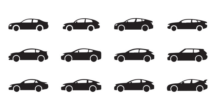 Diverse car body type silhouettes collection showing various automotive profiles for design projects.